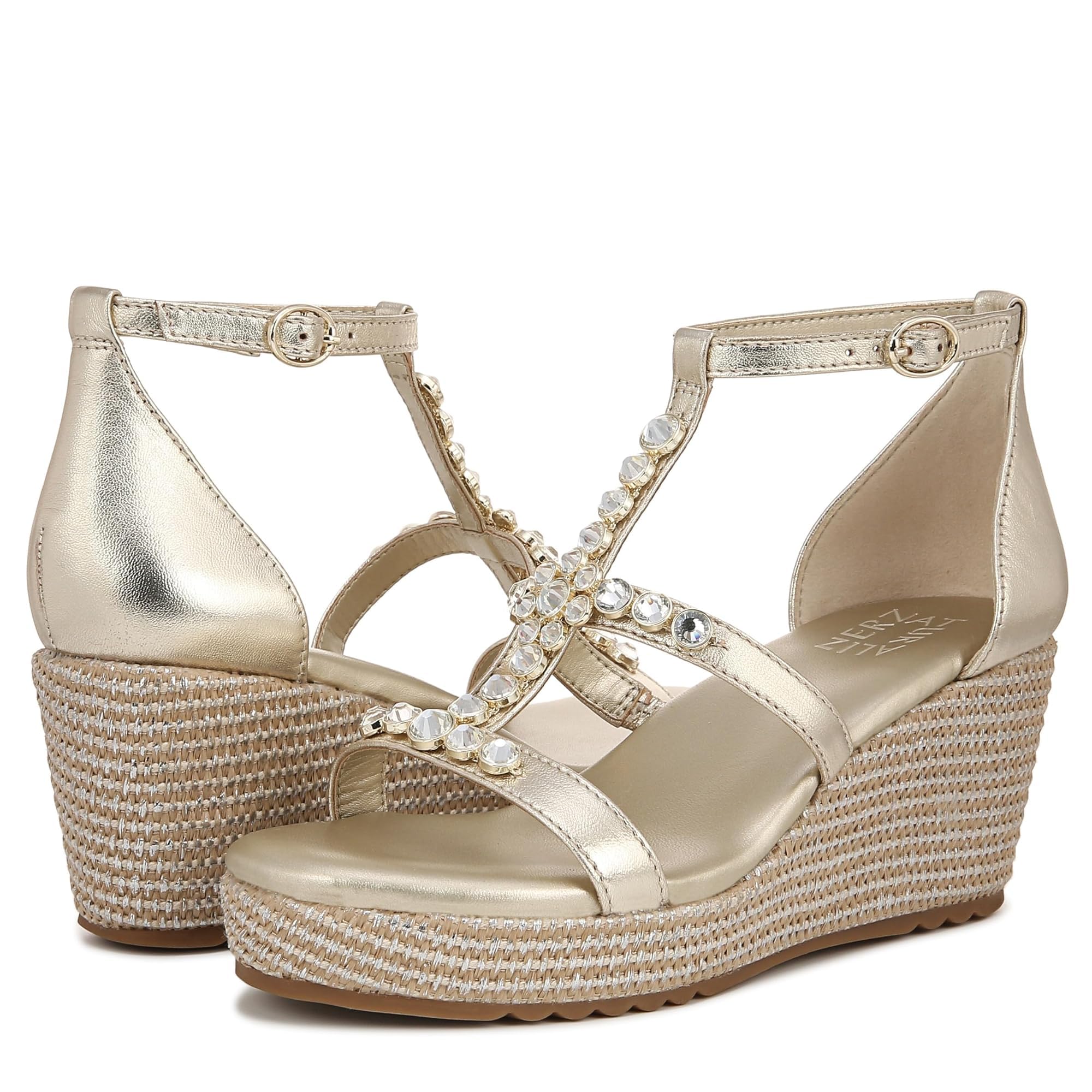 Naturalizer Womens Serena Strappy Wedge Sandal Champagne Metallic 9.5 W