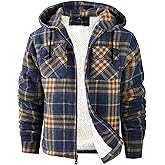SCODI Men's Flannel Shirt Jacket Fleece Sherpa Lined Plaid Jackets Coat Full Zip Up Hoodie Winter Outwear