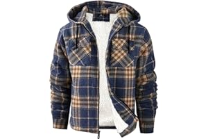 SCODI Men's Flannel Shirt Jacket Fleece Sherpa Lined Plaid Jackets Coat Full Zip Up Hoodie Winter Outwear
