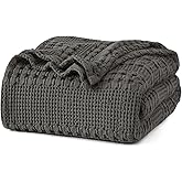 PHF 100% Cotton Waffle Weave Blanket King Size for Bed, Soft Lightweight & Breathable for Spring and Summer, All-Season Comfort, Luxury Aesthetic Blanket for Home Decor, 108"x90", Charcoal Grey