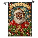 HOMETITUTE Merry Christmas Santa Garden Flag Double Sided 12x18 Inch Burlap Winter Garden Flag Santa with Holly Seasonal Banner for Indoor and Outdoor Decoration Yard Lawn Decor