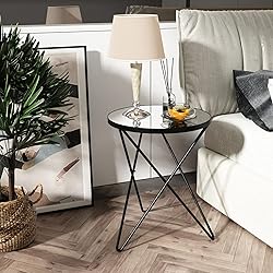HLR Modern Round Side Table, End Table with Marble