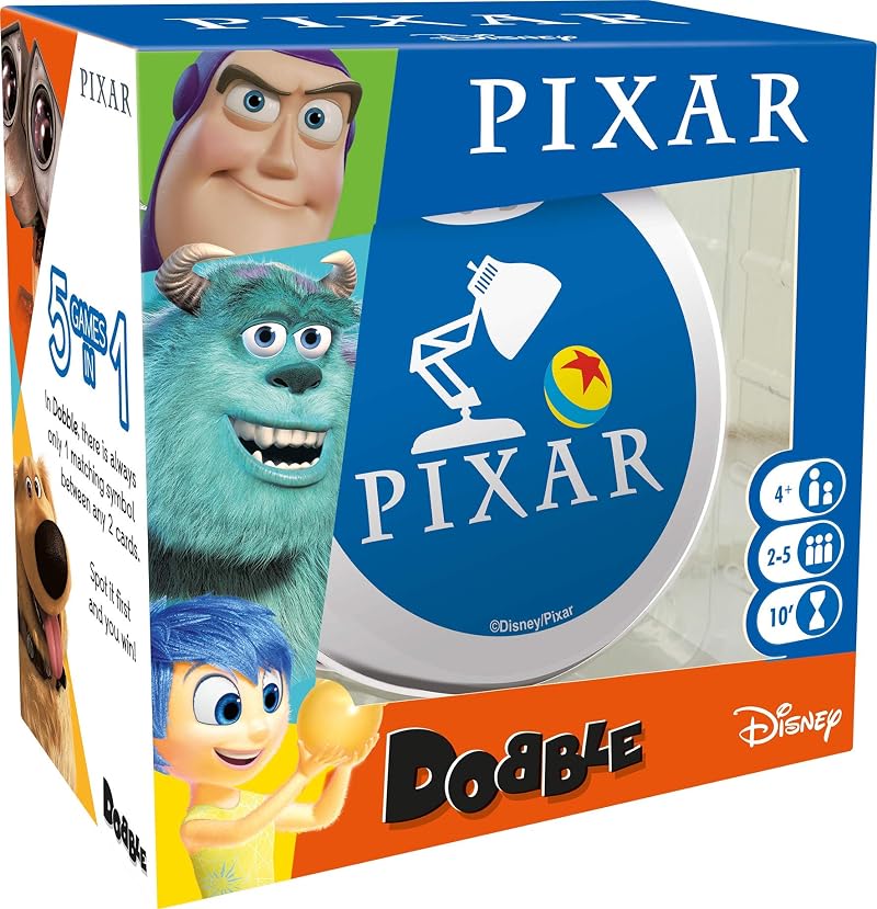 Asmodee Dobble Pixar Quick Reaction Card Game 2-5 Players 4+ 20 Min