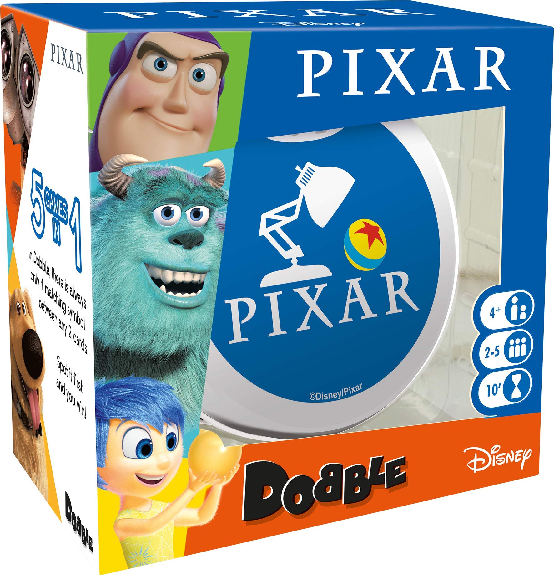 Asmodee | Dobble Pixar | Quick Reaction Card Game | Ages 4+ | 2-5 Players | 20 Minutes Playing Time