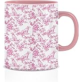 BUJSP Pink Chinoiserie Golden Retriever Mug,Pink Floral Botanical Golden Retriever Coffee Cups Ceramic, Toile de Jouy French Country Dog Coffee Tea Mug 11oz