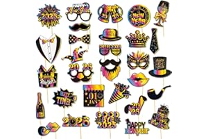 30Pcs New Years Photo Booth Props with Stick, Funny New Years Eve Party Supplies Happy New Year Decorations 2026, Eve Photo B