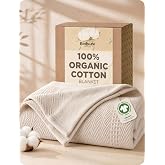 Bedsure PureWoven 100% Organic Cotton Waffle Bed Blanket, Queen, Warm Beige | All Season, 400 GSM GOTS Certified Organic Cotton, Waffle &amp; Herringbone Textured, Breathable, Low Shedding, Home Decor Gift