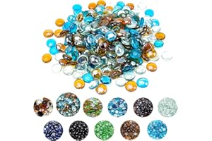 Skyflame 10-Pound Blended Fire Glass Beads for Fire Pit Fireplace Landscaping, 1/2-Inch High Luster Caribbean Blue, Crystal Ice, Caramel