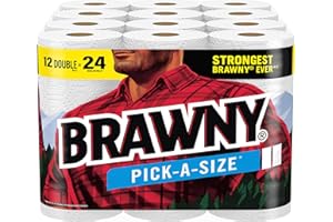 Brawny Pick-A-Size Paper Towels, 12 Double Rolls = 24 Regular Rolls, 2 Sheet Sizes (Half or Full), Strong Paper Towel For Everyday Use