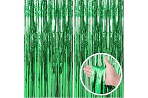 2 Pack Green Backdrop Party Decorations Tinsel Curtain Party Backdrop Foil Fringe Birthday Decorations Photo Booth Streamer B