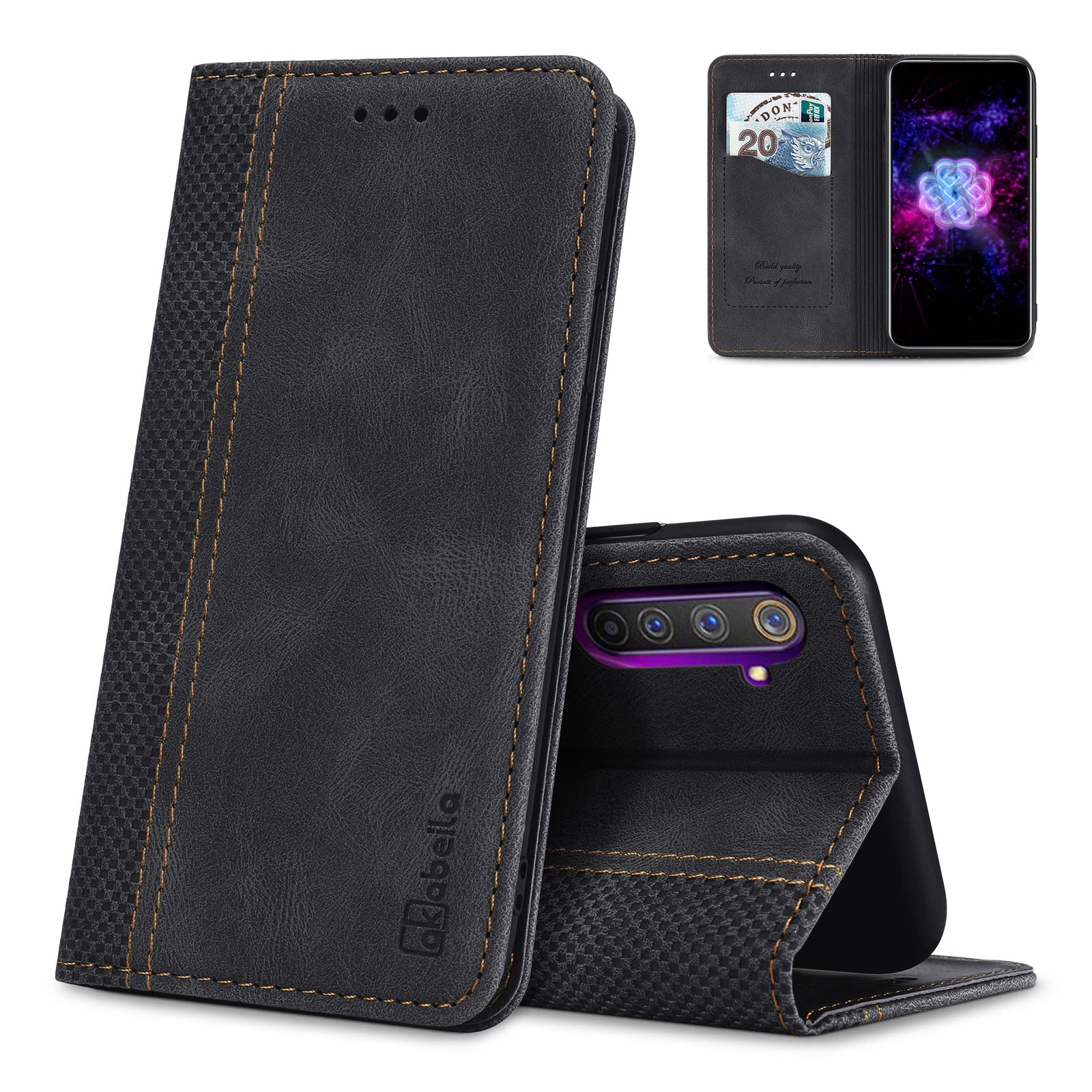 AKABEILA Case for Realme 9 Pro Plus/9 4G/Narzo 50 Pro 5G PU Leather Flip Wallet Case with Magnetic Closure Kickstand Card Slot Folio Cover Black