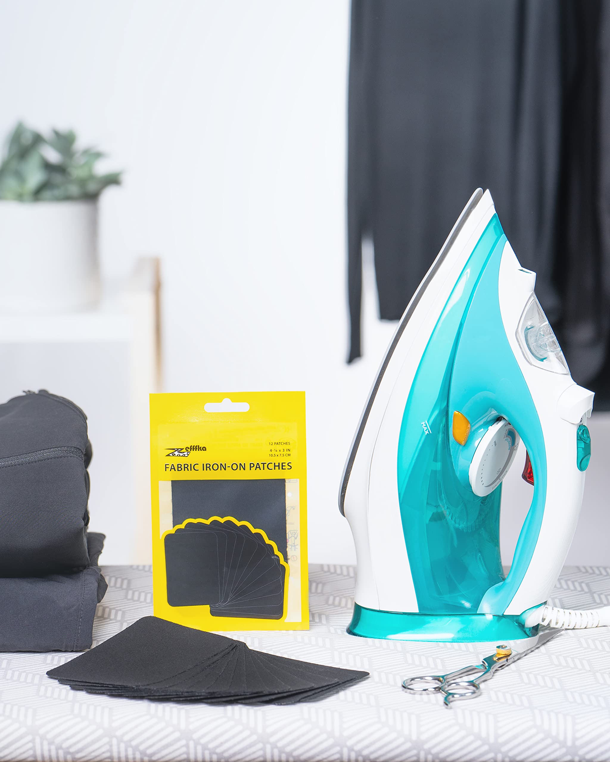 ZEFFFKA Premium Quality Fabric Iron-on Patches Inside & Outside Strongest Glue 100% Cotton Black Repair Decorating Kit 12 Pieces Size 3