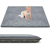 ACOMOPACK 1.3" Thick Baby Play Mat for Floor 59x71-Large Water-Repellent&Non-Slip Memory Foam Mat for Kids,Toddlers,Soft Velvet Nursery Rug for Tummy Time&Crawling,Yoga,Tatami Style(Grey)