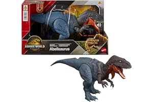 Mattel Jurassic World Rebirth Wild Roar Dinosaur Toy, Abelisaurus Posable Figure, Tail-Controlled Chomp Multi-Direction Attack & Sound, Digital Play