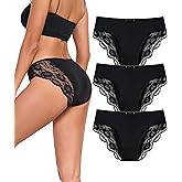 ANLIQI Leopard Print Women Underwear Lace Bikini Panties Pack Comfy Sex Hipster Soft Smooth Animal Print Brief for Ladies