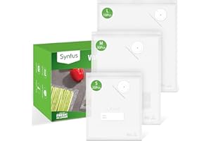 Syntus Vacuum Sealer Bags for Food, 60 Pcs (S+M+L) 8" x 10" and 10" x 13.8" and 11.8" x 13.8" Food Storage Bags for Sous Vide Cooking Microwave Heating, Air Valve Zipper Bags