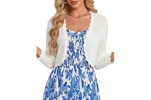 GRACE KARIN Womens Shrug Cardigan 3/4 Sleeve Crochet Cropped Bolero Open Front Lightweight Knit Shrugs for Dresses