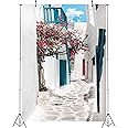CORFOTO 3x5ft Greece Street Backdrop Fabric Santorini Stones Narrow Alley Background for Mia Birthday Greek Theme Party Decorations Santorini Party Supplies