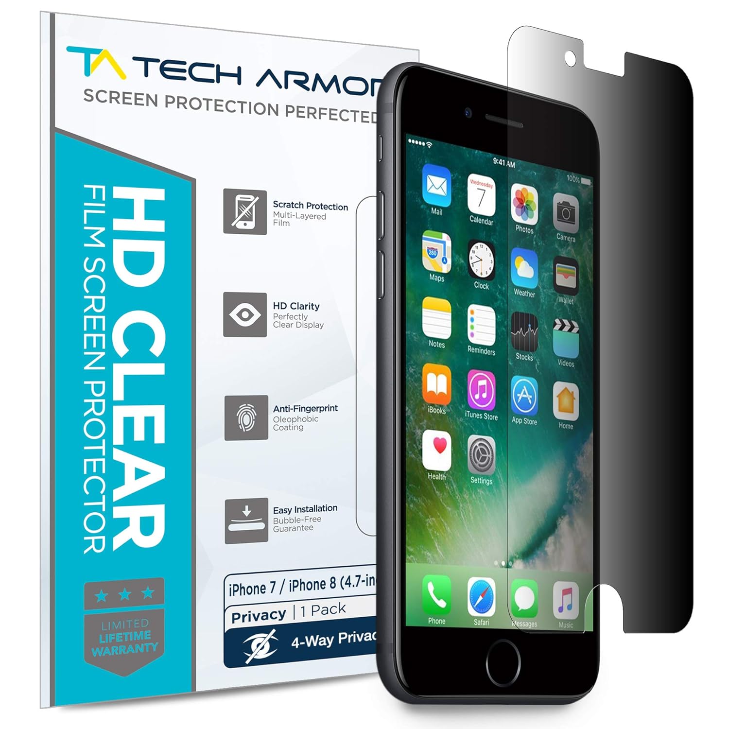 Tech Armor 4Way 360 Degree Privacy Film Screen Protector for Apple iPhone 7 / iPhone 8 (4.7-inch) [1-Pack]