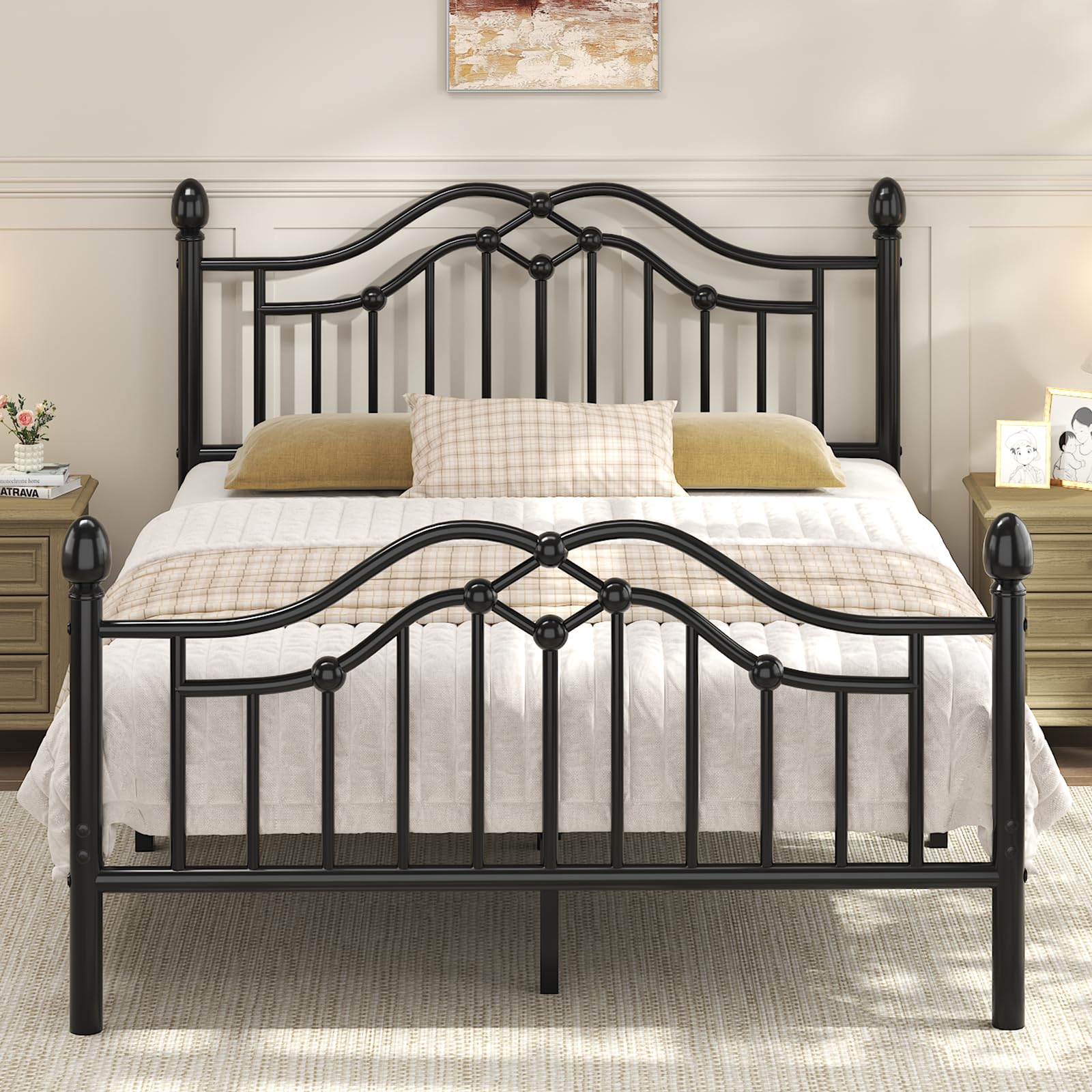 LoVinson Full Bed Frame with Headboard and Footboard, Modern Metal Platform Bed Frame Support Up to 1000LBS, Under Bed Storage, No Box Spring Needed, Easy Assembly, Black Image