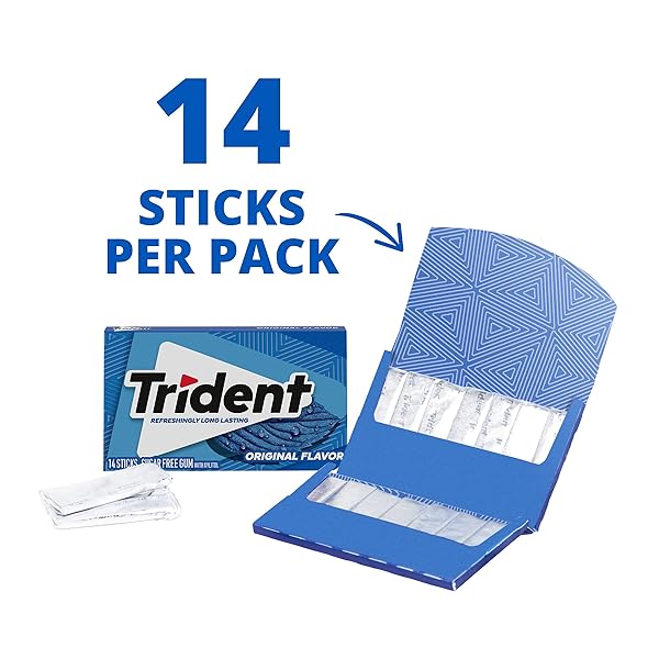 TRIDENT FLAVOR SUGAR FREE GUM PACKS OF 14 PIECES TOTAL PIECES, ORIGINAL, 168 COUNT, (PACK OF 12)