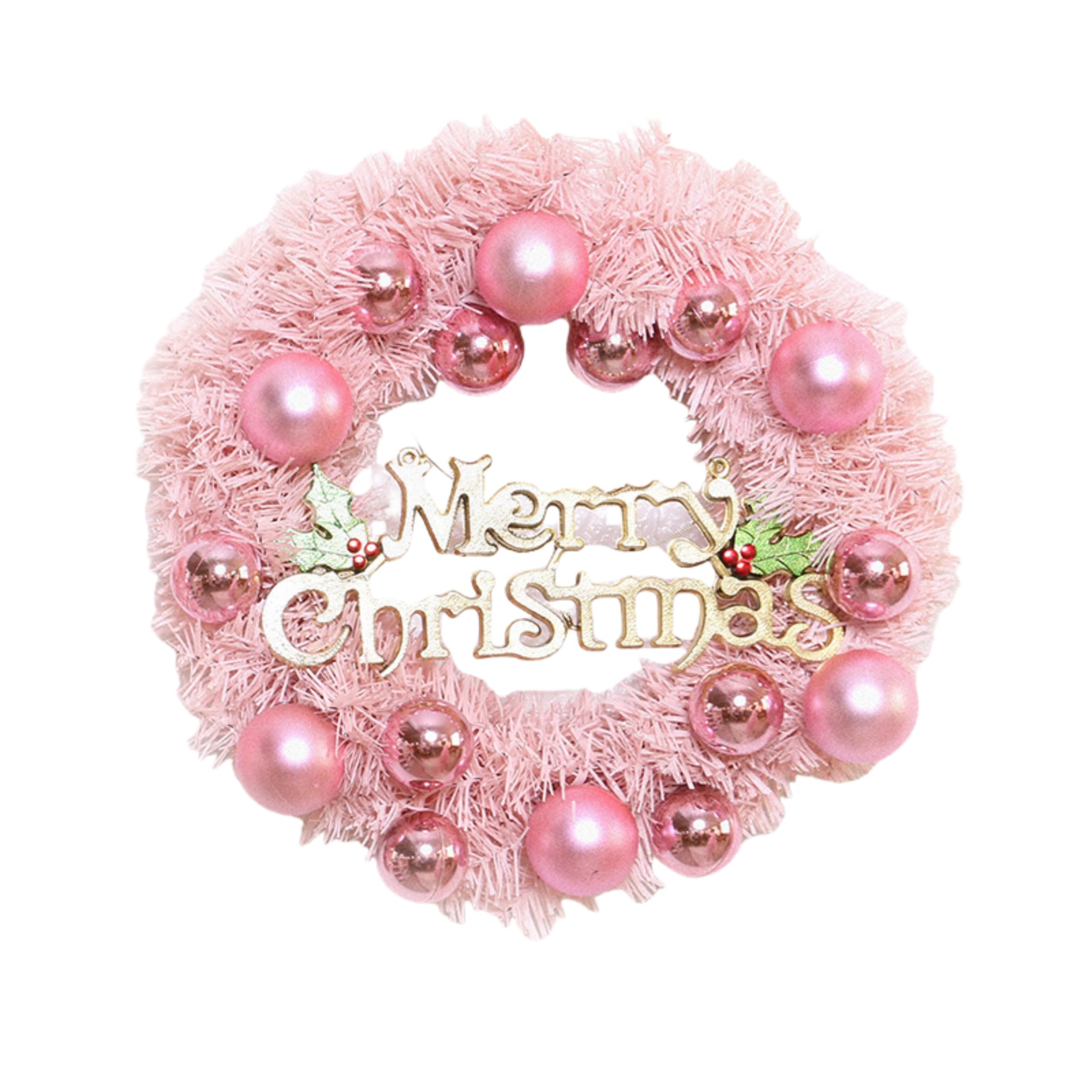 KINMRIS 12inch Door Hanging Pink Wreath Rose Gold Pink Ball Letter Merry Christmas Window Door Garland Window Door Garden Sign Decoration