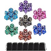 QMay Polyhedral Dice Set - 7 x 7 (49 Pieces) DND Dice with 7PCS Black Drawstring Bags Great for Dungeons and Dragons, RPG, MT
