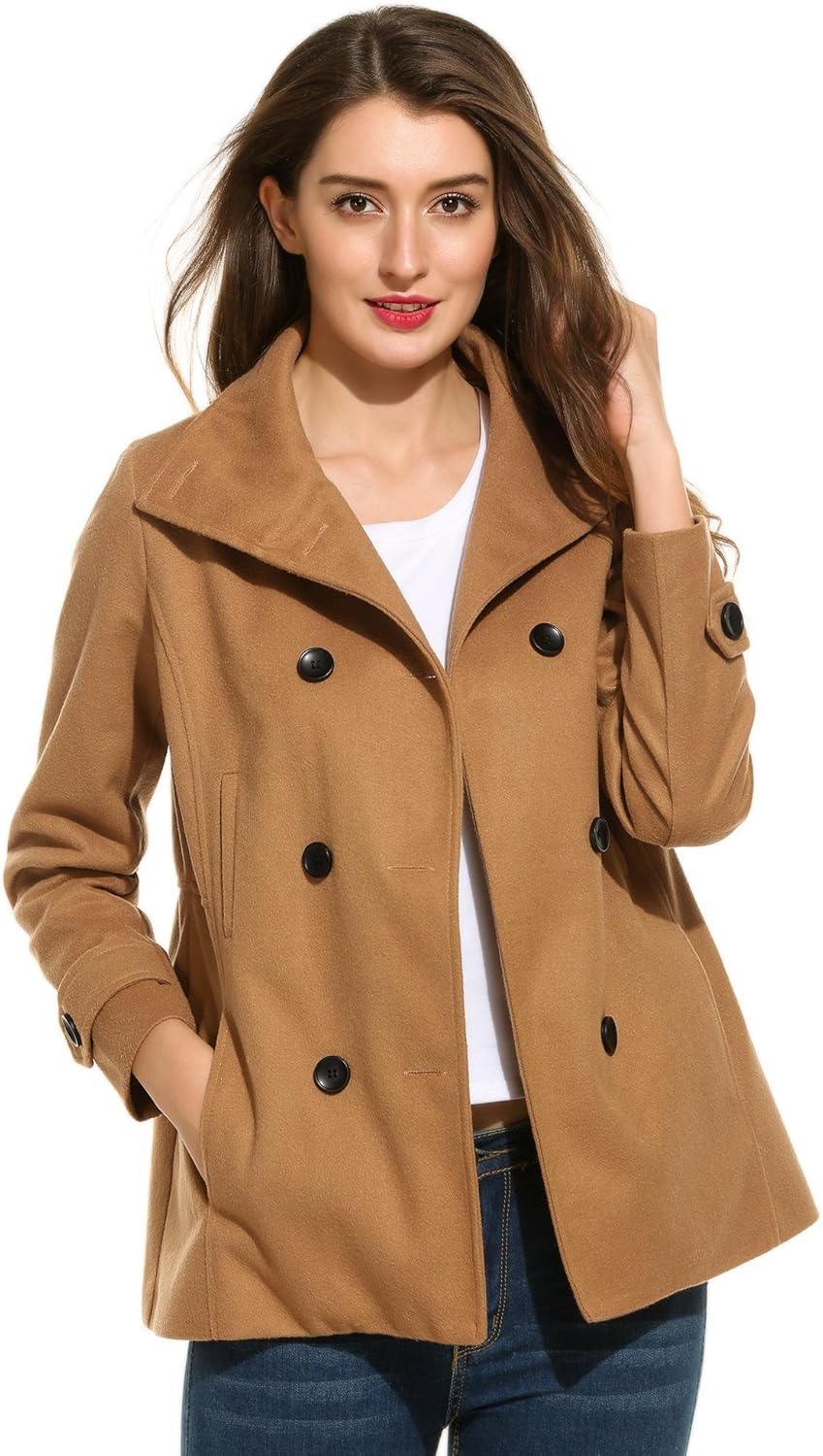tan peacoat womens