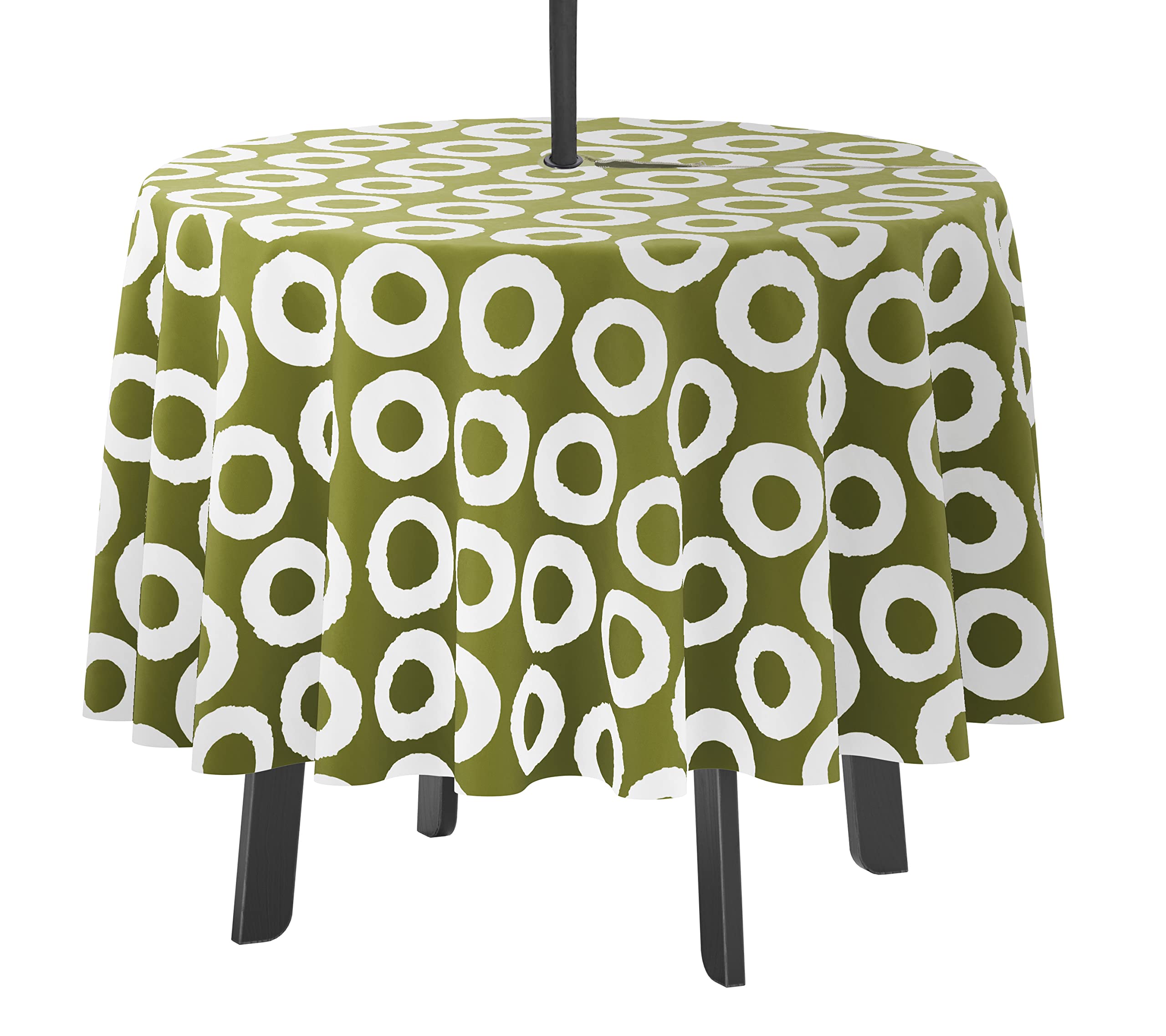 Vargottam Indoor/Outdoor Round Tablecloth 58 Inch Tablecloth with Umbrella Hole & Zip- Waterproof Table Cloth Table Covers for Backyard Table - Olive Green