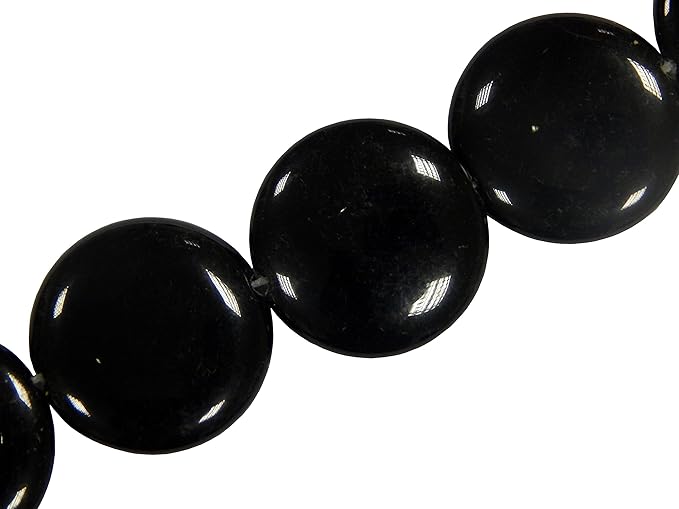 16stk Onyx Perlen Halbedelstein Edelstein 24mm Schwarz Flache Runde Münze Scheibe 1 Strang Schmuckstein für Kette, Ring, Bast