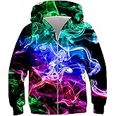 uideazone Boys Girls Zip Up Hoodies 3D Graphic Hooded Sweatshirts Hoody Coat with Pockets for Kids 6-14T