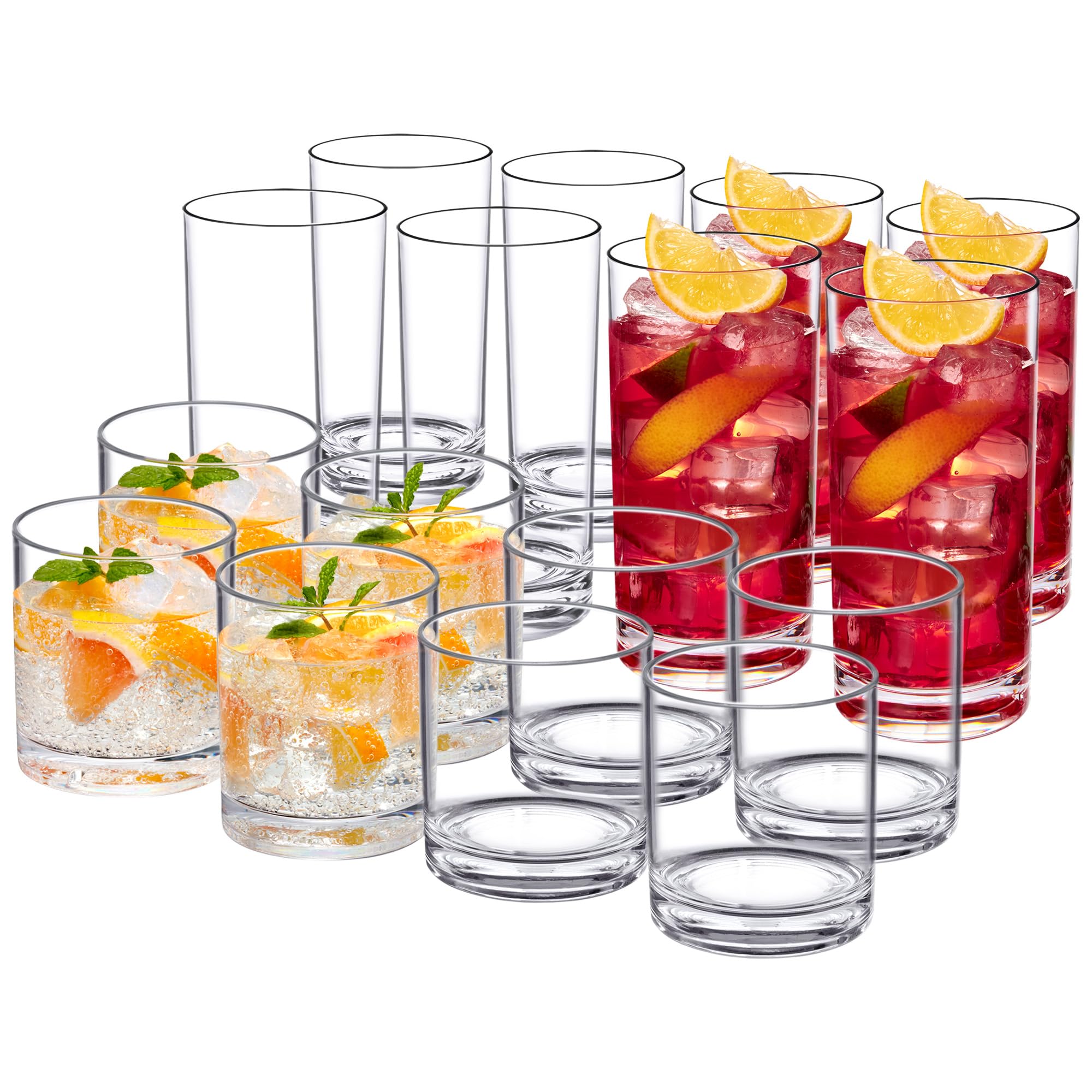 Photo 1 of Amazing Abby - Probity - 12-Ounce and 16-Ounce Plastic Tumblers (Set of 16), All-Clear Drinking Glasses, Reusable Cups, BPA-Free, Shatter-Proof, Dishwasher-Safe (Made of Plastic, NOT Glass)
