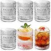 Hobnail Glasses Set of 6 Highball Vintage Drinking Glasses 12OZ Clear Embossed Vintage Glassware Hobnail Glass Cup for Water, Juice,Cocktail, Wine, Beer, Whiskey for Thanksgiving Day, Christmas Gift