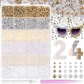 9000Pcs Half Pearls for Crafting, Gold Silver White Flatback Pearls for Bedazzling, Flatback Gold Pearl for Nails, ABS Pearl Nail Beads Gems for Nails DIY Crafts Shoes Clothes Bags DIY Making