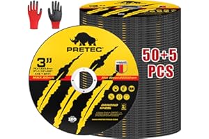 Cut Off Wheels 3",PRETEC 50+5 Pack Metal Cutting Wheel,Thin 3” Metal & Stainless Steel Fast Cutting Discs for Angle Grinder - 3/8" Arbor Hole (3" Cutting 50+5PCS)