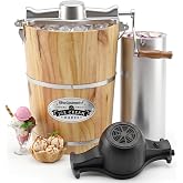 Elite Gourmet EIM916 6Qt Old Fashioned Wood Bucket Ice Cream Maker | Electric Appalachian-style design with bonus die-cast hand crank for churning - uses ice and rock salt for homemade ice cream