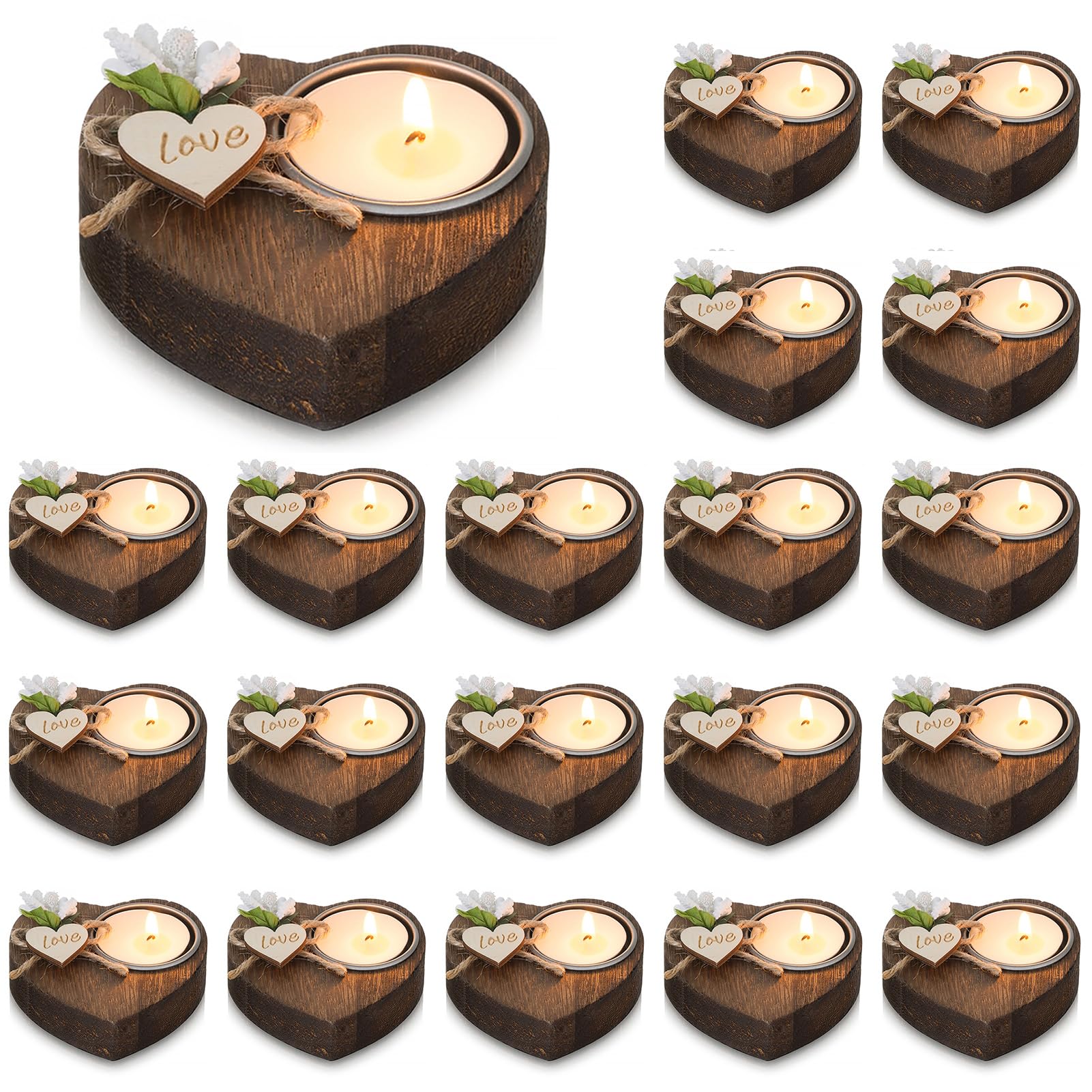 NUPTIO Tea Light Holder Wedding Favours: 20Pcs Wooden Party Souvenir for Guests Bulk Bridal Shower Return Gift Tealight Candle Holder Baby Shower Favor Personalized Baptism Table Decoration Handmade