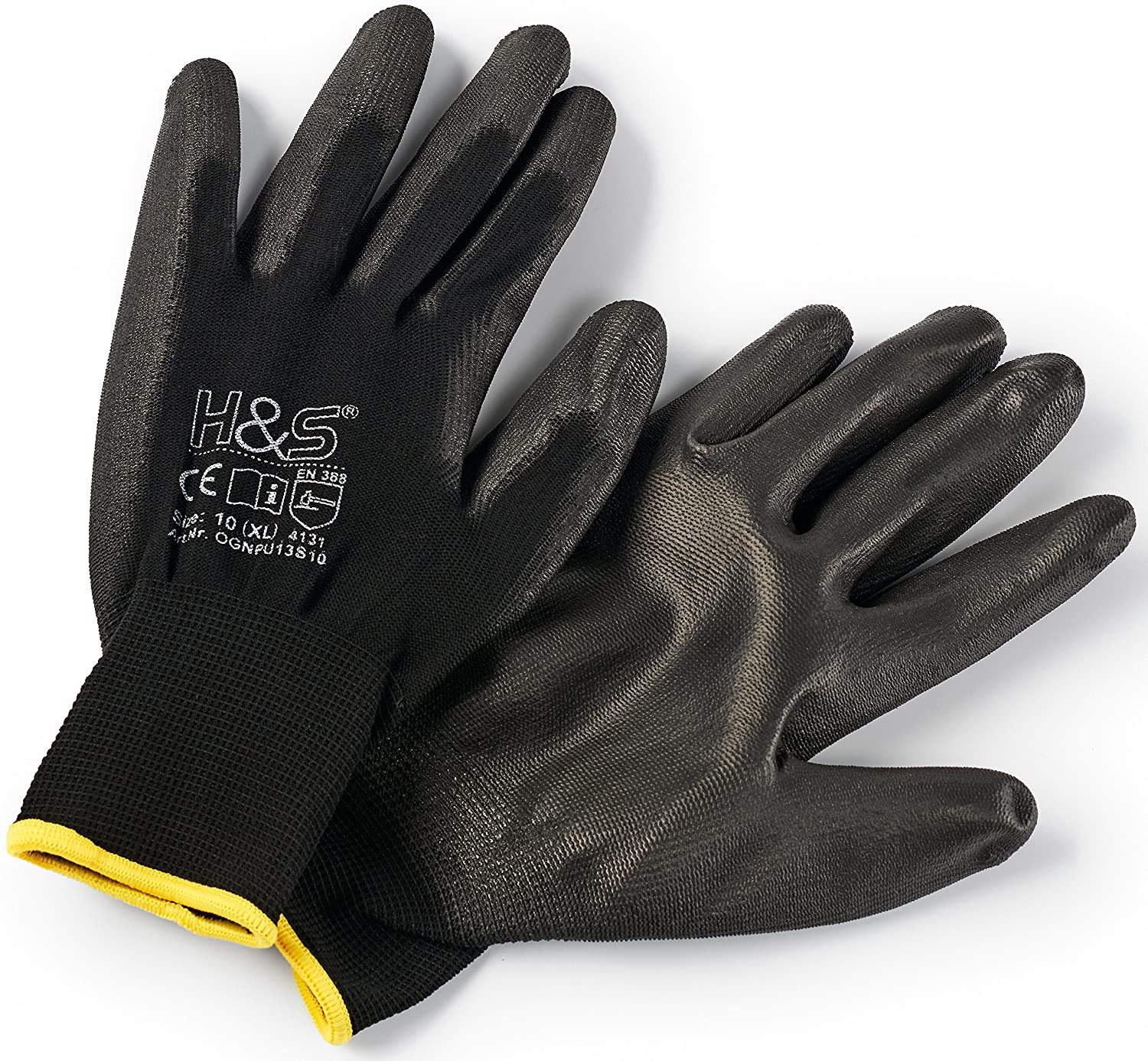 EETOOLS 12 Pairs Work and Gardening Gloves Black Nylon PU Coated Workwear Gloves for Builder