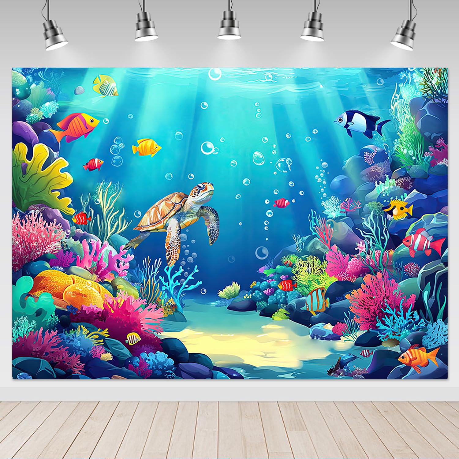 Photo 1 of Mocsicka Under The Sea Backdrop 7x5ft Ocean Mermaid Backdrop Background for Under The Sea Theme Baby Shower Photo Booth Banner Party Cake Table Decorations