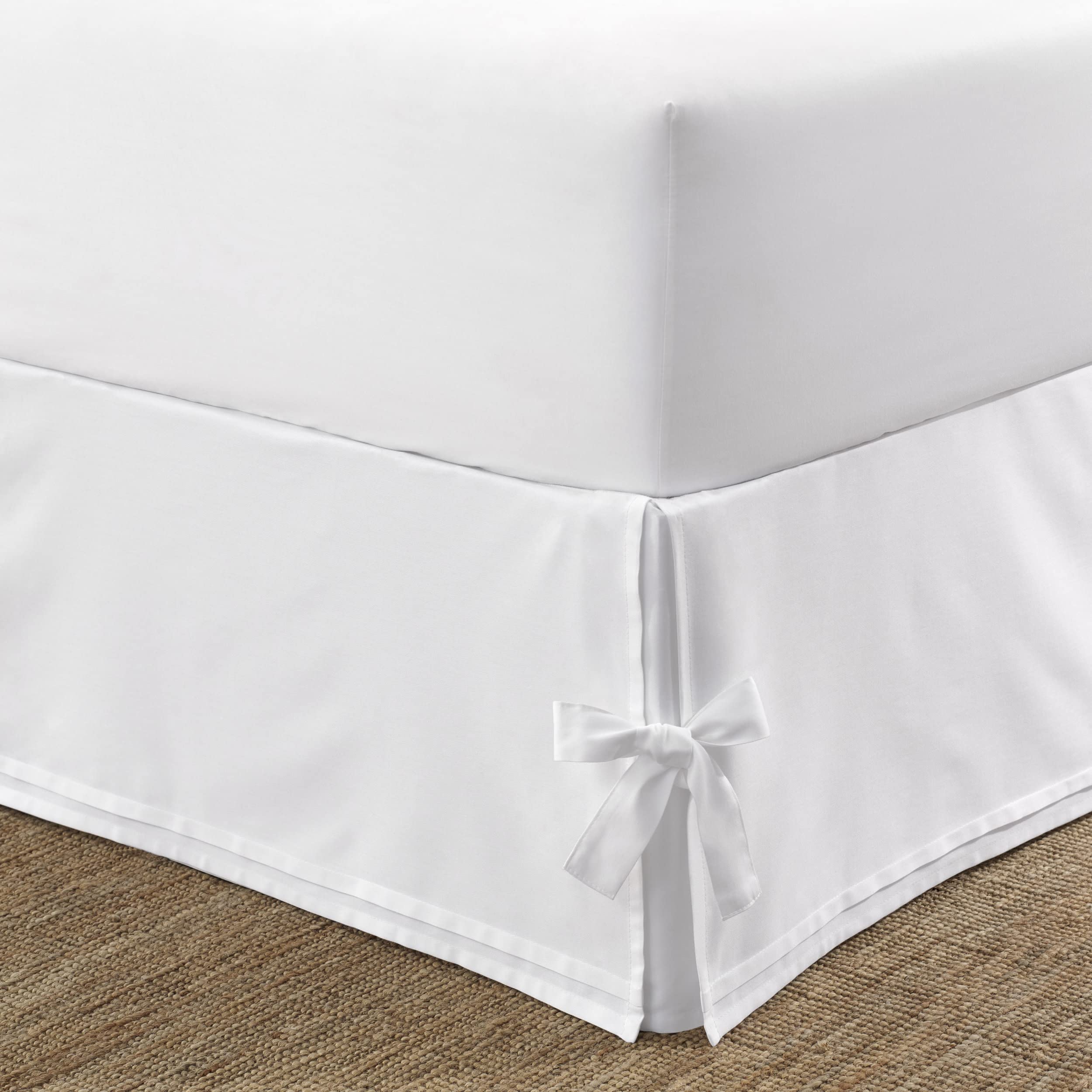 Photo 1 of Laura Ashley Home - Corner Tied Tailored Bedskirt, Luxury Bedroom Decor, Wrinkle & Fade Resistant (White, Queen)
