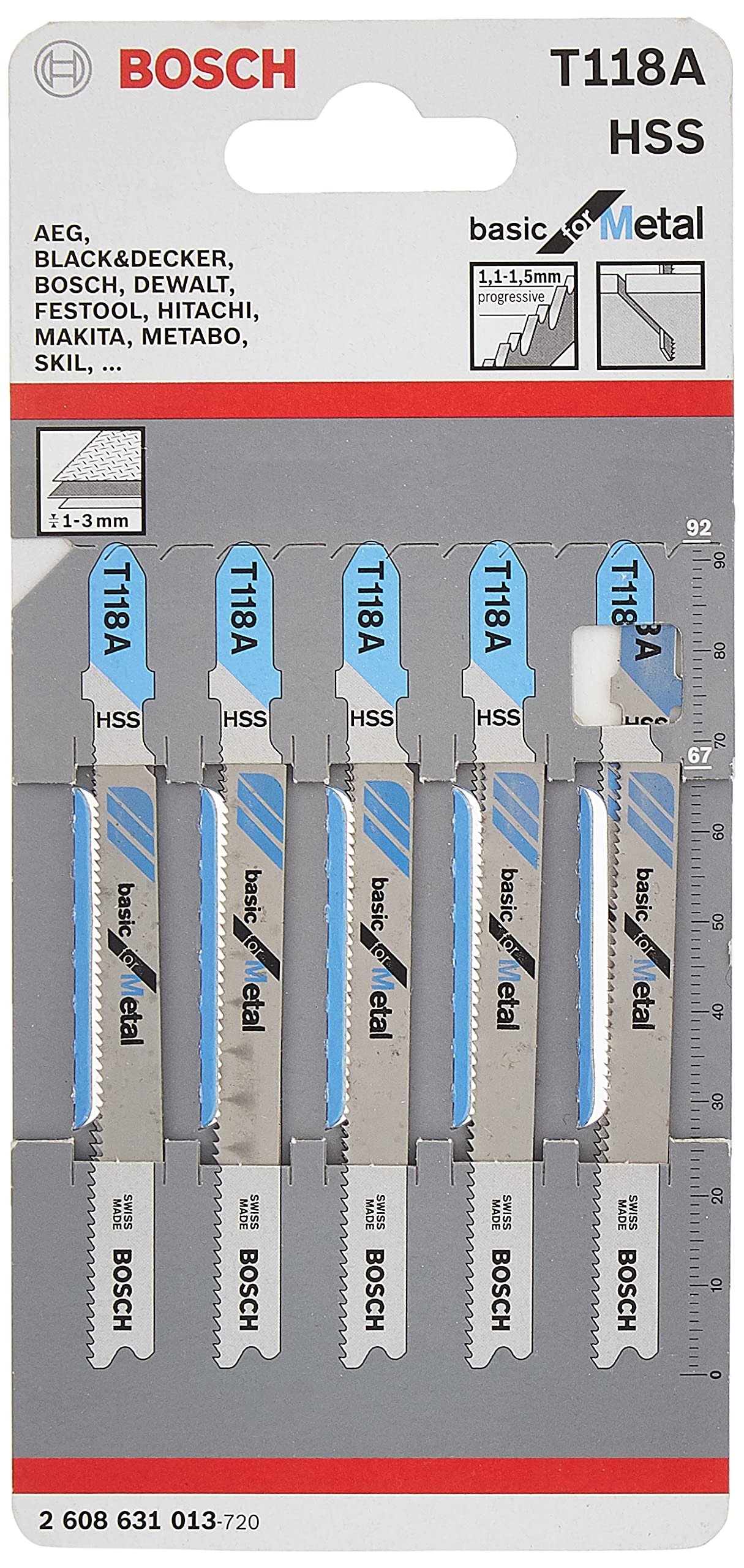 Bosch Professional 5x Jigsaw Blade T 121 AF Speed for Metal (for Steel sheets, Accessories Jigsaw)