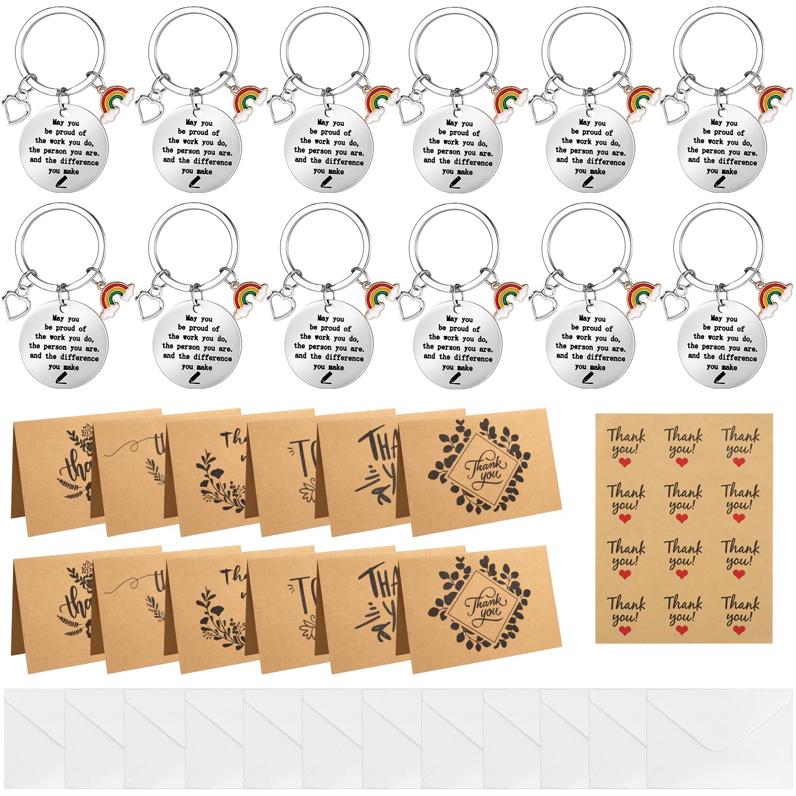 Zuimei 36 Pcs Thank You Gifts for Colleagues Employee Appreciation Gifts Keyring Inspirational Rainbow Keychain Thank You Card with Envelopes Leaving Gifts for Women Men Coworker Teacher Nurse