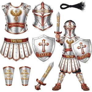 Maqiauly 15 Sets Armor of God Costume Crafts for Kids, Silver Bible Kit for Sunday School, Christian Halloween Party Decorati