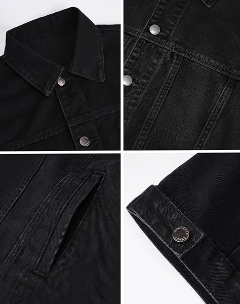 ROSWEAR WOMEN’S DENIM JACKETS OVERSIZED BUTTON LONG SLEEVE WASHED JEAN TRUCKER JACKET WITH POCKETS BLACK X-LARGE