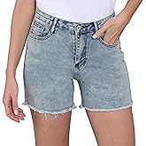 Fuwenni Womens Jean Shorts Summer Casual Trendy Frayed Raw Hem Denim Shorts with Pockets