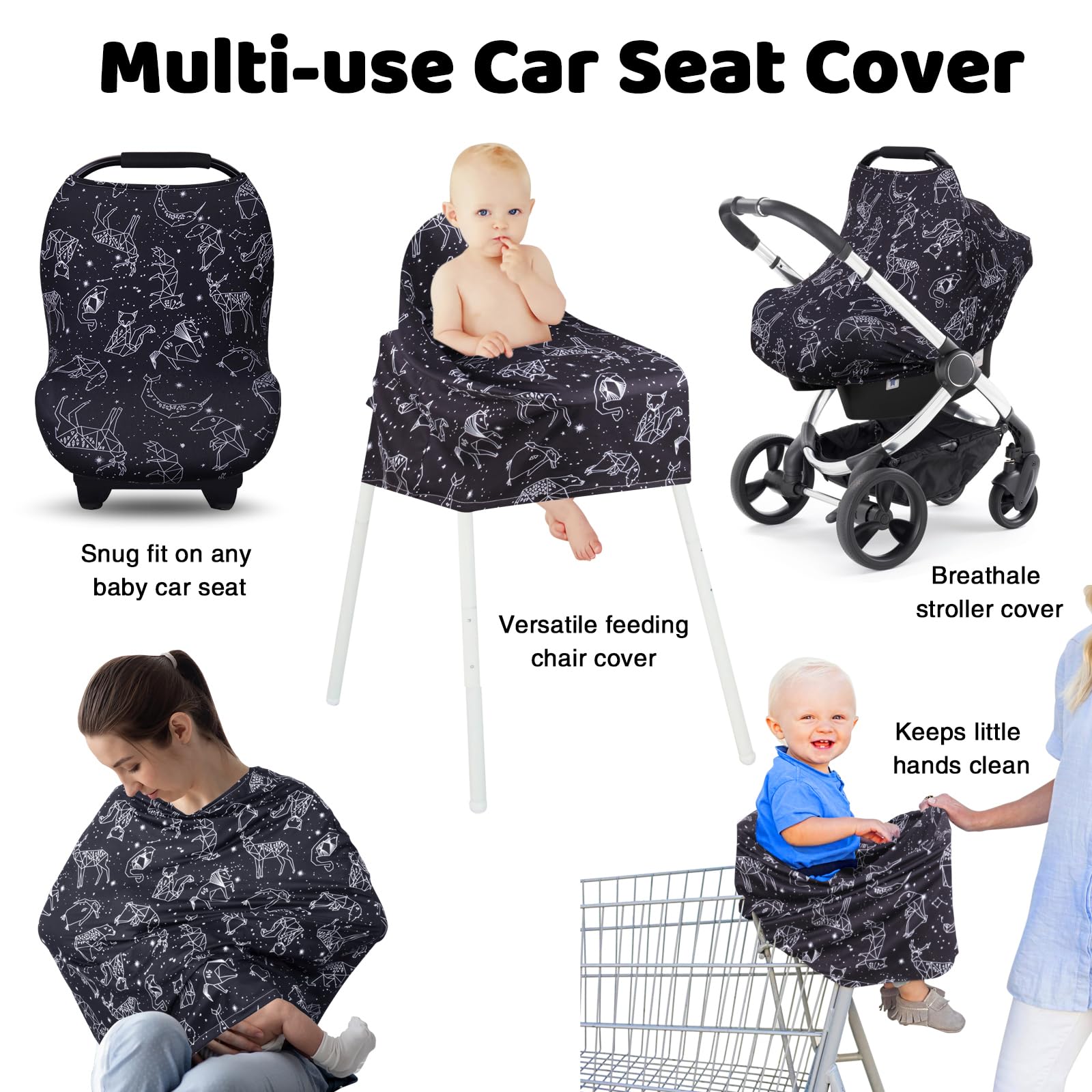Rquite Car Seat Cover Baby, Carseat Cover for Boy Girl, Stretchy Infant Car Seat Cover, Breathable Car Seat Canopy, Nursing Cover for Breastfeeding, Multi-use Baby Carseat, Carrier, Stroller Covers