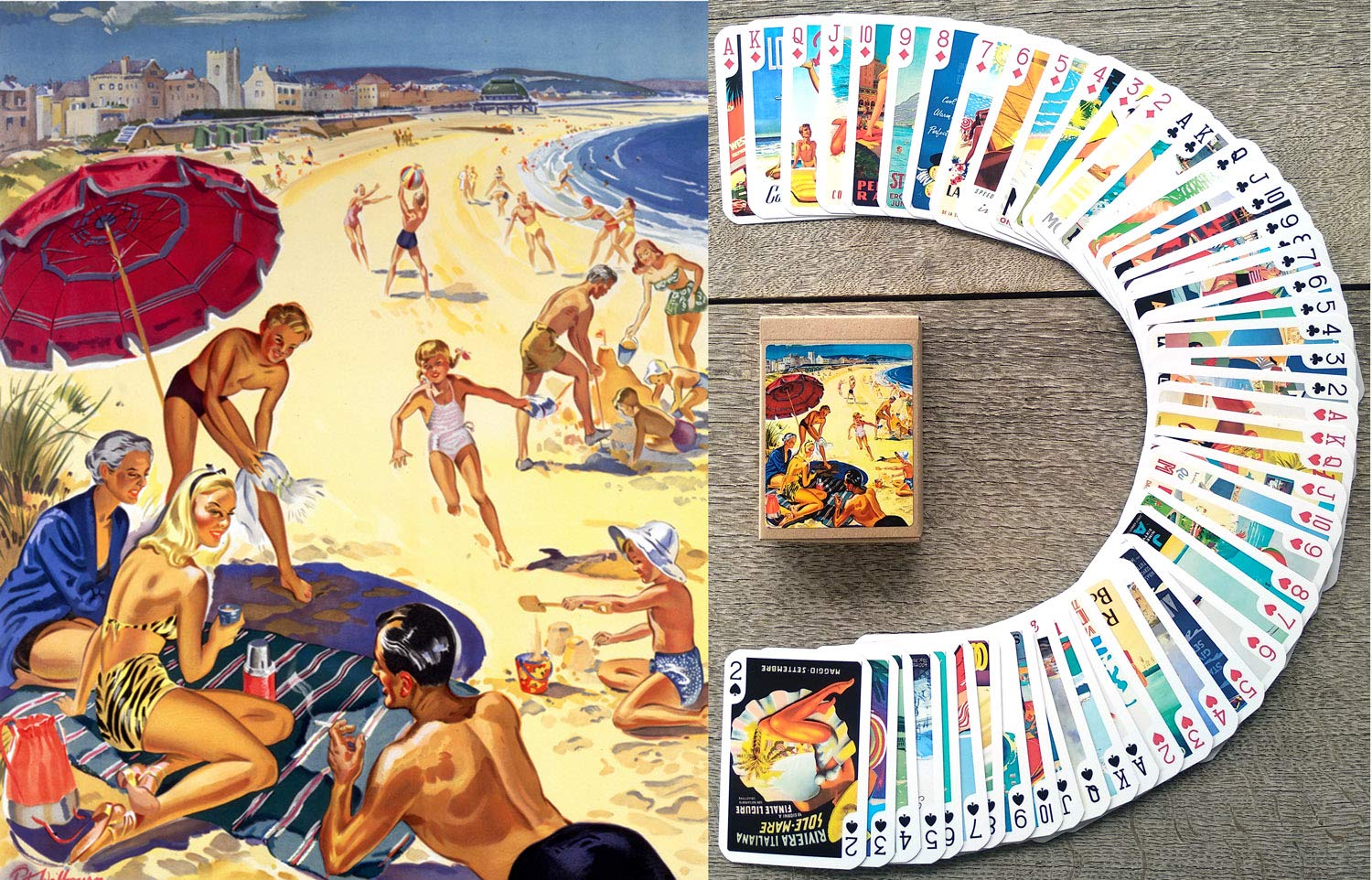 FLONZGIFT ON The Beach Travel Posters Playing Cards (Poker Deck 54 Cards All Different) Vintage Retro Classic Travel Posters Britain USA