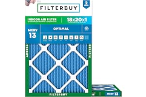 Filterbuy 18x20x1 Air Filter MERV 13 Optimal Defense (2-Pack), Pleated HVAC AC Furnace Air Filters Replacement (Actual Size: 