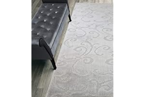 ORFA HOME Custom Length Hallway Runner Rug,Slip Resistant,Scroll Light Silver, 26 Inch X 9 feet, Sold and Priced Per Foot