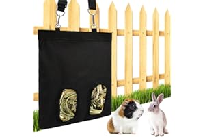 KEXWEN Rabbit Hay Feeder, Rabbit Hay Bag for Rabbit, Guinea Pig Hay Bag Rabbit Feeder Bag, Large Capacity 600D Oxford Cloth Fabric Hanging Hay Feeder Bag for Small Animals (Black)